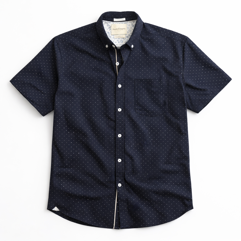 Men’s Navy Polka Dot Short-Sleeve Button-Up Shirt